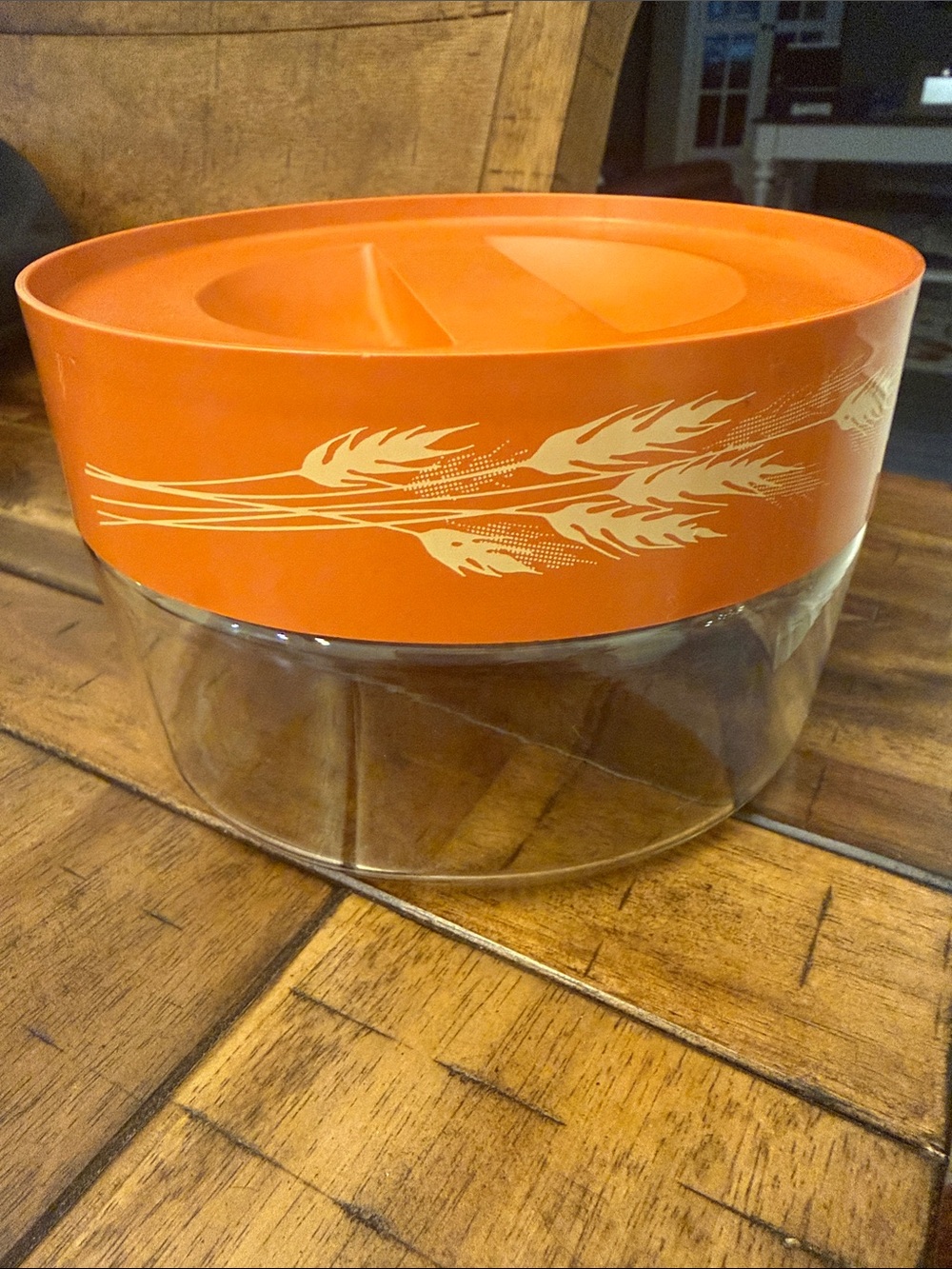 Pyrex Orange Wheat Pattern Glass Storage Bowl with Lid
